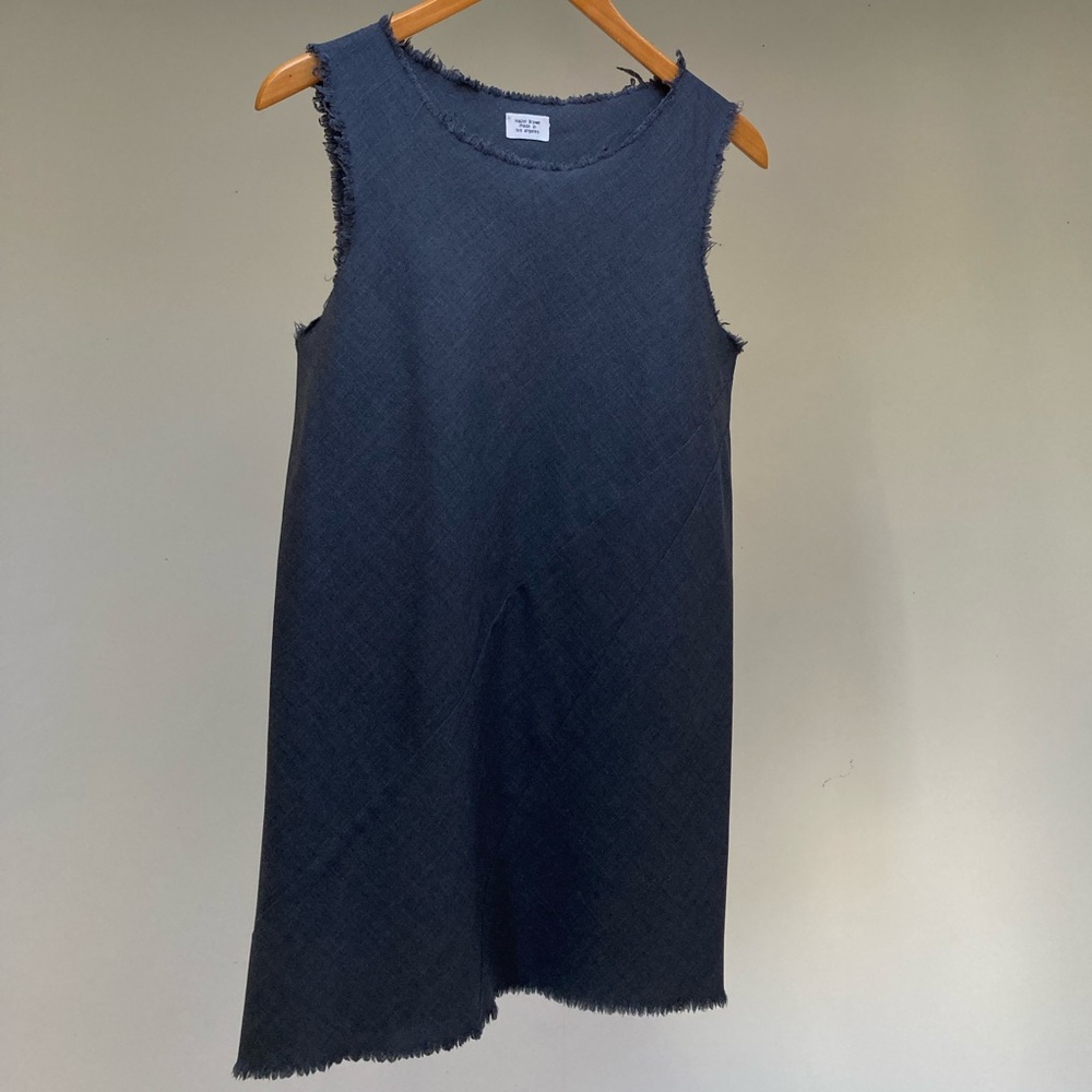 Hazel Brown | Gray Sleeveless Wool Shift with Frayed Hems